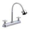 Modern Single Handle Kitchen Faucet Deck Mounted Hot and Cold Water Basin Tap with Dual Hole Wash Plated Finish