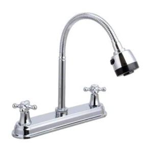 Robinet de cuisine moderne à une poignée Robinet de lavabo à eau chaude et froide monté sur le plan de travail avec double trou Finition plaquée laveuse