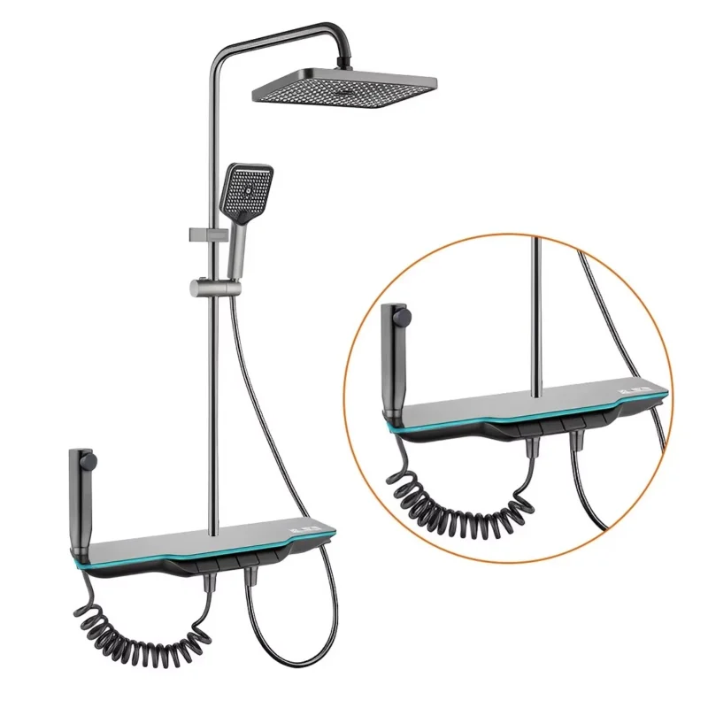 Wholesale Luxury Smart Temperature Display Square Shower Column Wall Mounting Waterfall Shower Mixer 4-Function Faucet Shower