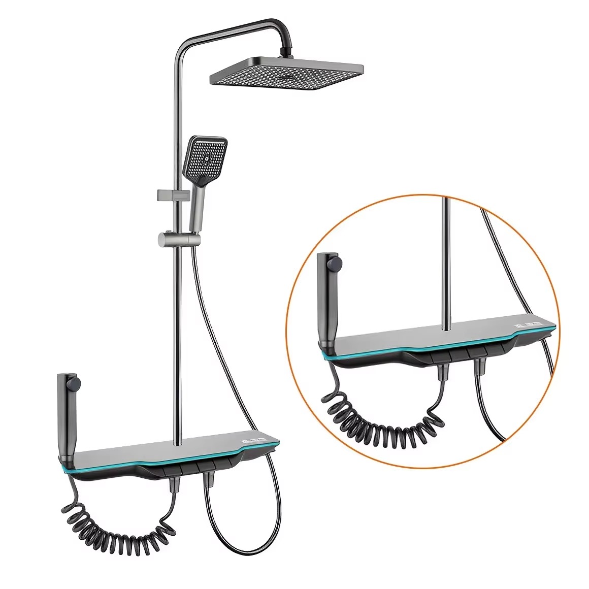 2024122208371667 all'ingrosso Lusso Smart Temperature Display Square Shower Colonna a muro cascata doccia miscelatore 4 funzioni rubinetto doccia