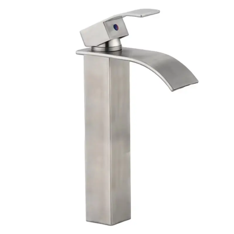 Rubinetto moderno a cascata in acciaio inox a una maniglia per lavabo da bagno Design a un foro per uso in camera da letto