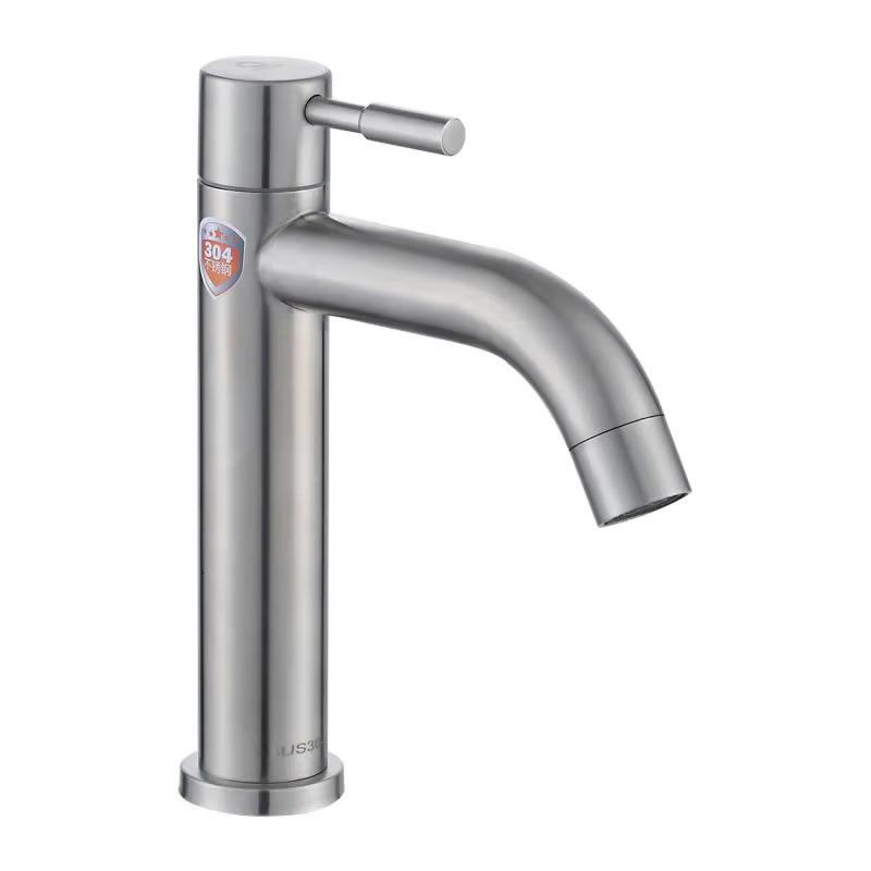 China Factory Single Handle 304 Stainless Steel Brushed Nickel Basin Faucet Deck Mount Cold Water Basin Faucet For Bathroom