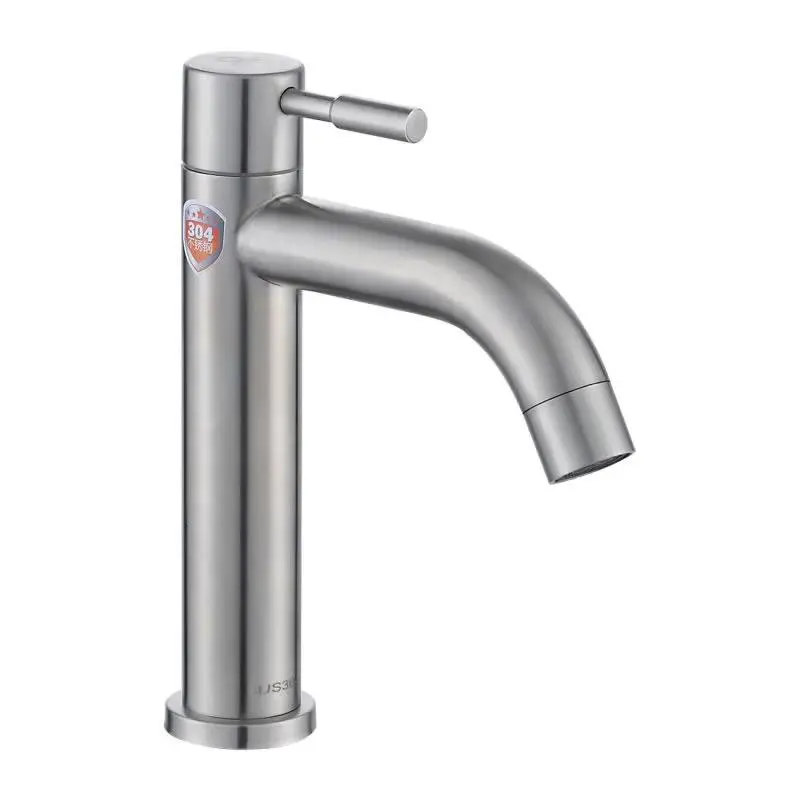 Cina fabbrica singola maniglia 304 in acciaio inox spazzolato nichel rubinetto del bacino montaggio a ponte acqua fredda rubinetto del bacino per il bagno