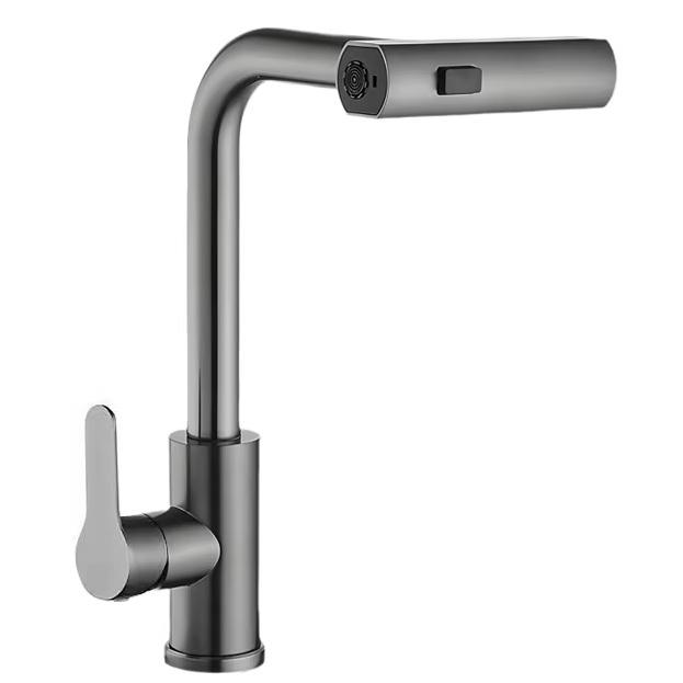 Роскошный Современный Pull-Out Водопад Смеситель Кухня Кран 201 Нержавеющая Сталь Керамический Клапан Сердечник Коммерческий Кран Оружие Серый