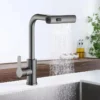 2024123008543264 Роскошный Современный Pull-Out Водопад Смеситель Кухня Кран 201 Нержавеющая Сталь Керамический Клапан Сердечник Коммерческий Кран Оружие Серый