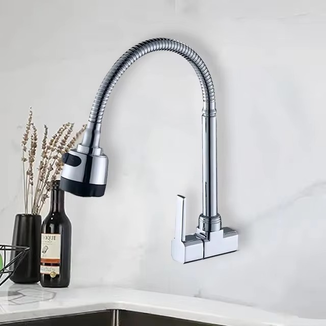 主图_3 Новое Прибытие Современный Хром Цинк Один Холодной Воды Кухня Кран Одно Отверстие Одной Ручкой Кран Поворотный Излив Кухня Кран