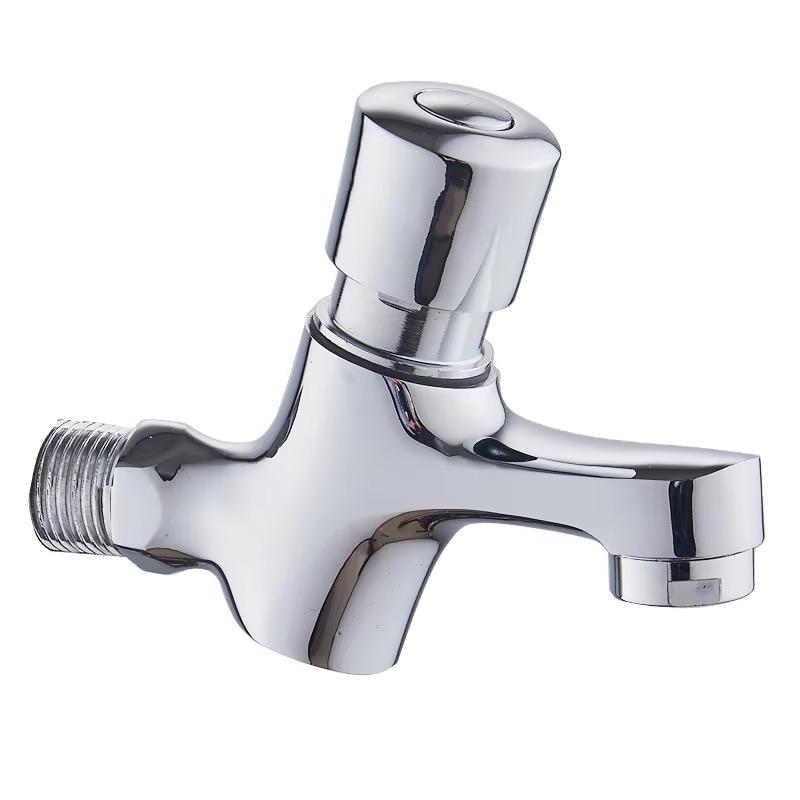 Wall mounted Time-Delay Basin Faucet Chrome Plated Self Closing Water Saving Basin Faucet for Home or Outdoor