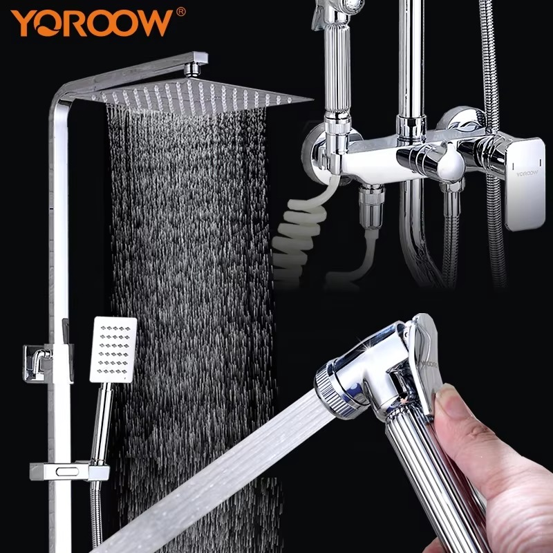 主图_2 Système de douche commercial de haute qualité Luxe Square Ceiling Adjustable Flow Set Polished Brushed Hot Cold Faucet Shower Head