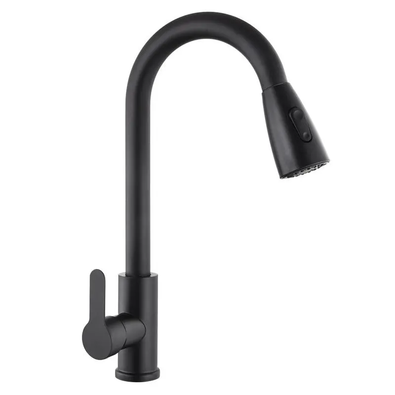 Завод Прямые продажи 201 Нержавеющая сталь одной ручкой тянуть кухонный кран высокий кран кухня смеситель двойной режим выход черный горячая холодная вода раковина кухня