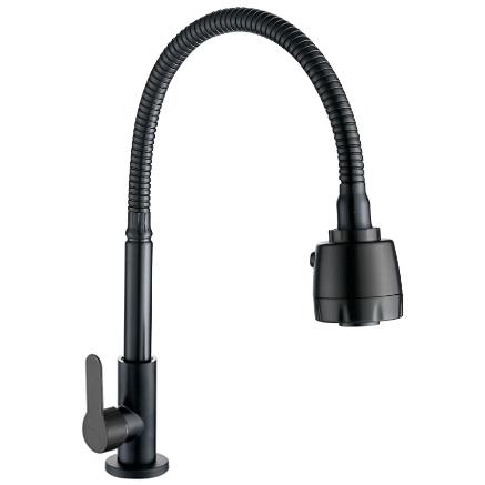 Rubinetto moderno della cucina dell'acciaio inossidabile rubinetto singolo dell'acqua fredda Buona qualità rubinetto d'ottone rotante della maniglia singola montata sul ponte nero