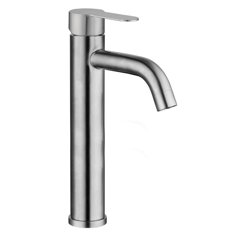 صنبور حوض غسيل عتيق 304 من الفولاذ المقاوم للصدأ بمقبض واحد من الفولاذ المقاوم للصدأ، خلاط بارد وساخن لتركيب سطح خلاط للفندق