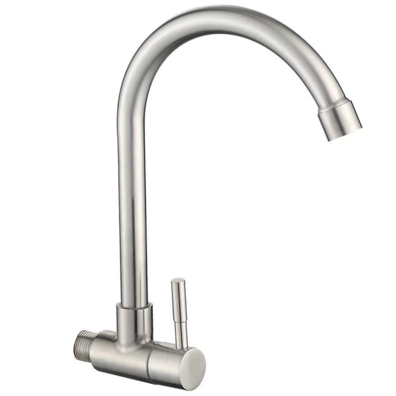 Wholesale Single Cold Kitchen Faucet Brass SUS 304 Stainless Steel Deck Mounted with Brushed Finish Wall-mounted Water Tap (Robinet de cuisine simple et froid en laiton SUS 304 en acier inoxydable monté sur le sol avec finition brossée)