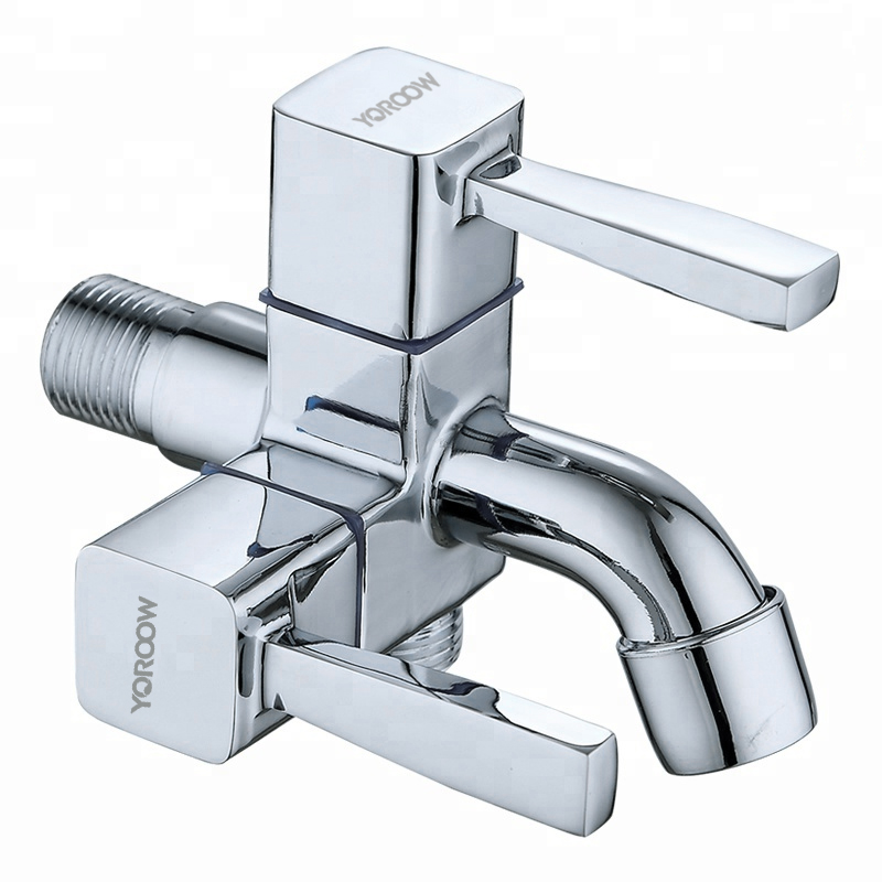 Rubinetto da giardino multifunzionale a doppia uscita Rubinetto di lavaggio dell'auto a 2 vie Rubinetto di lavaggio cromato personalizzato Rubinetto a doppia maniglia in lega di zinco all'ingrosso