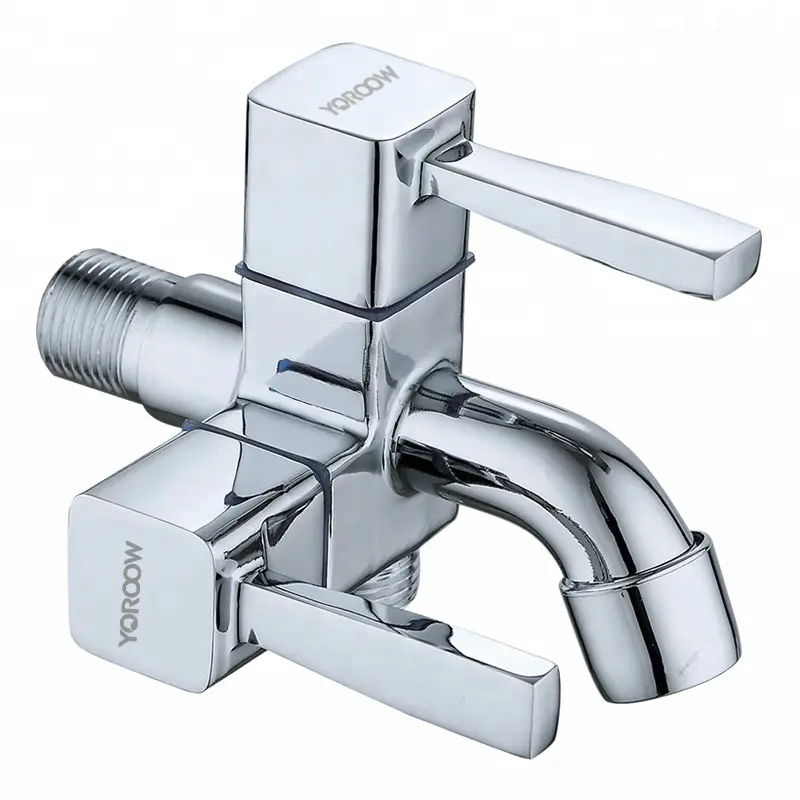 Rubinetto da giardino multifunzionale a doppia uscita Rubinetto di lavaggio dell'auto a 2 vie Rubinetto di lavaggio cromato personalizzato Rubinetto a doppia maniglia in lega di zinco all'ingrosso