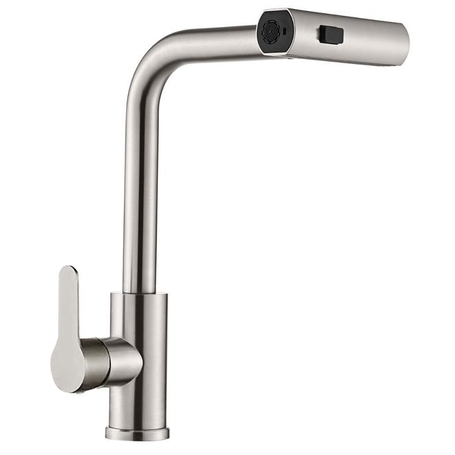 صنبور مطبخ حديث من الفولاذ المقاوم للصدأ من الفولاذ المقاوم للصدأ صنبور مطبخ واحد 360 درجة قابل للدوران صنبور سحب حوض المطبخ الساخن البارد