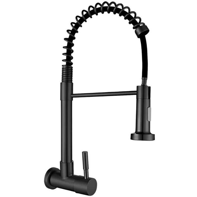 Modern Stainless Steel Single Handle Kitchen Faucet Black Matte Sprayer with 2 Function Pull Tap Single Cold Kitchen Sink Taps