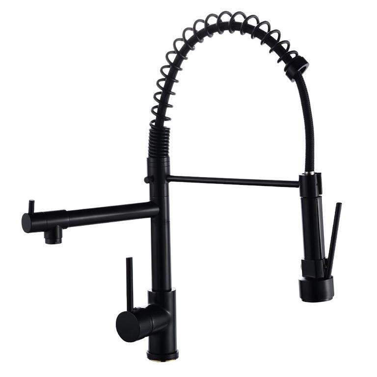 صنبور مطبخ بتصميم عصري 360 درجة قابل للدوران حنفية مطبخ عالية الجودة من الكروم بزنبرك سحب بخاخ 304 من الفولاذ المقاوم للصدأ صنبور خلاط بارد وساخن