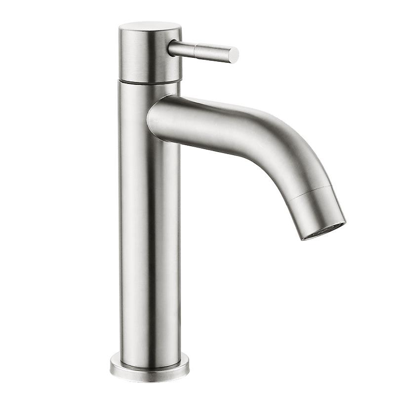 Modern Single Cold Water Basin Faucet Unique Stainless Steel Brushed Nickel Style Sink Tap for Bathroom Washing Classic Basin