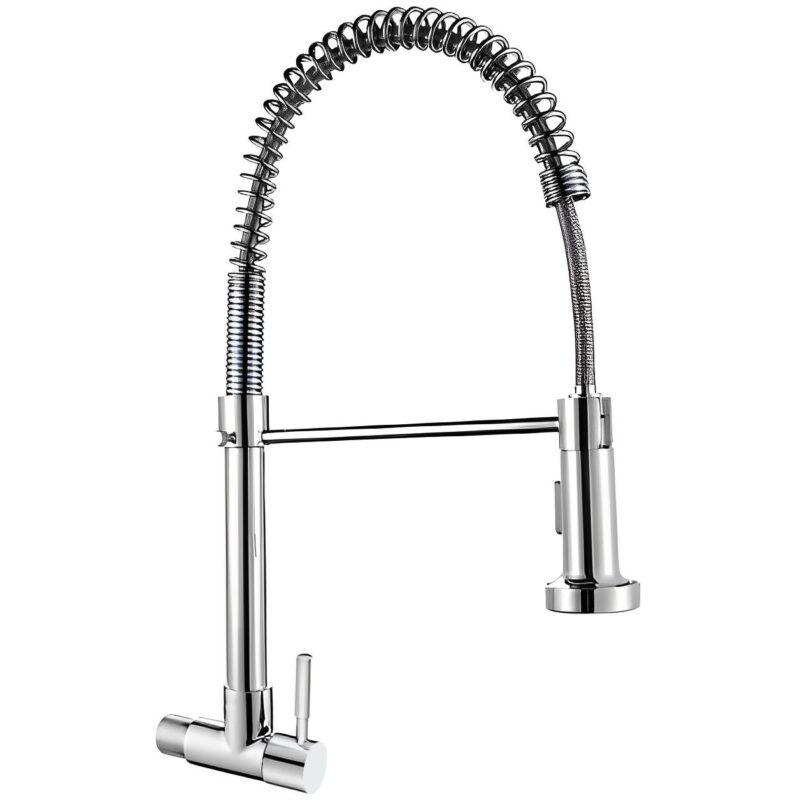 Single Cold Wall Mounted Kitchen Faucet Stainless Steel Spring Brushed Nickel Pull Sprayer Foldable Kitchen Mixer Tap Single Lever Kitchen
