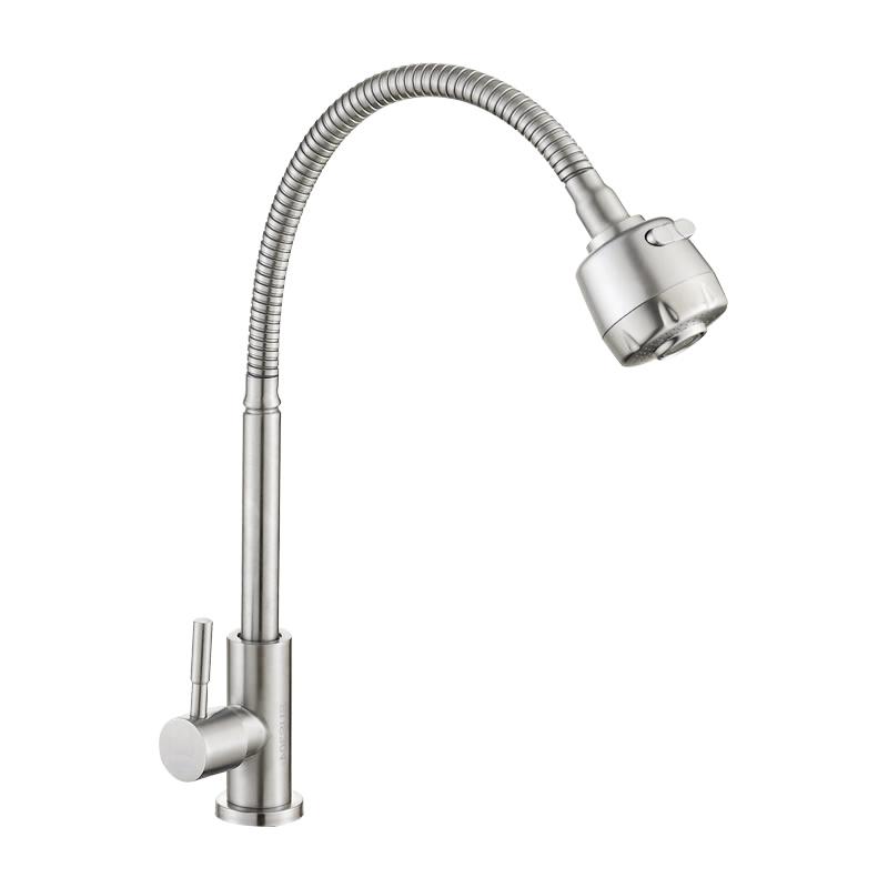 Wholesale Single Cold Kitchen Faucet Brass SUS 304 Stainless Steel Deck Mounted with Brushed Finish Wall-mounted Water Tap (Robinet de cuisine simple et froid en laiton SUS 304 en acier inoxydable monté sur le sol avec finition brossée)