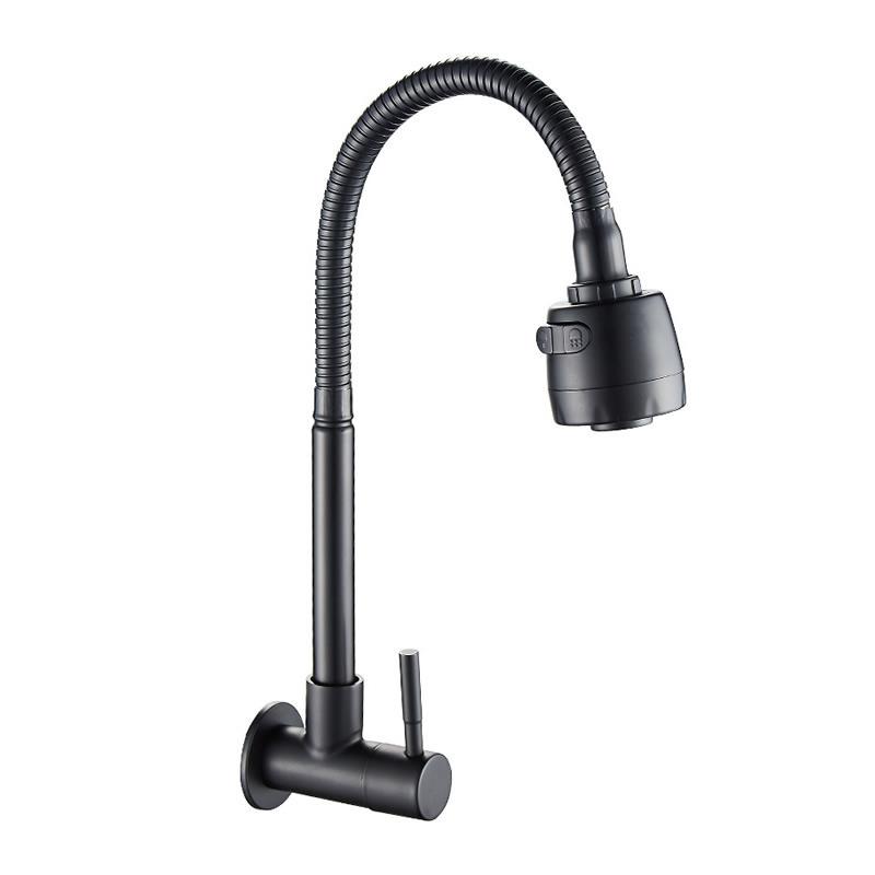 High Quality Black Stainless Steel Single Cold Kitchen Faucet Wall Mounted Foldable Black Hose Kitchen Sink Kitchen Tap