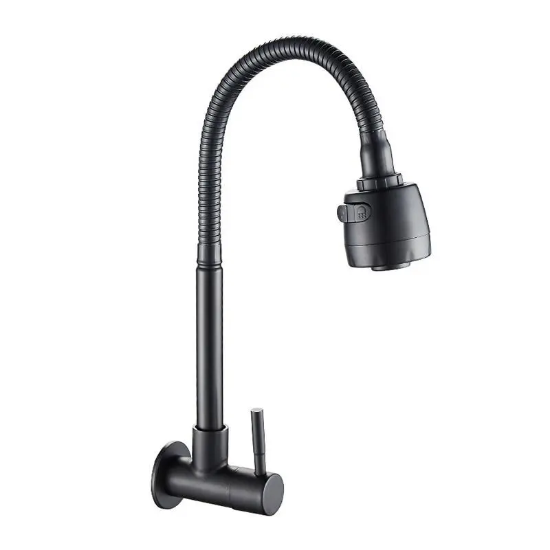 Robinet de cuisine en acier inoxydable noir de haute qualité à un seul robinet d'eau froide Montage mural Flexible noir pliable Évier de cuisine Robinet de cuisine