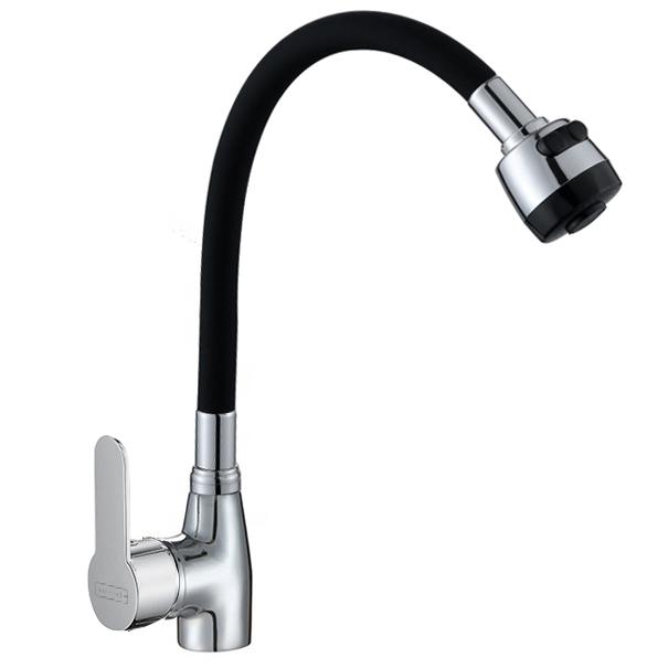 سعر جيد صنبور المطبخ صنبور المطبخ الأسود من الزنك الأسود صنبور المطبخ بمقبض واحد بارد وساخن ومثبت على سطح المطبخ صنبور مطبخ أسود مرن