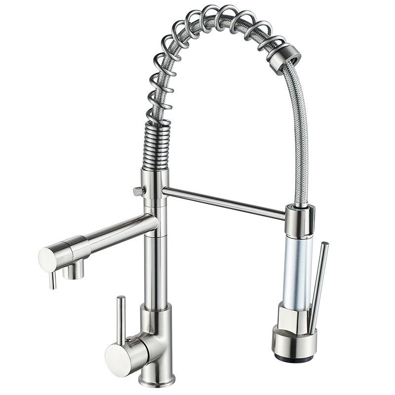 Современный дизайн 360 градусов поворотный кухонный кран высокое качество хром пружина тянуть распылитель 304 нержавеющая сталь горячий холодный смеситель кран