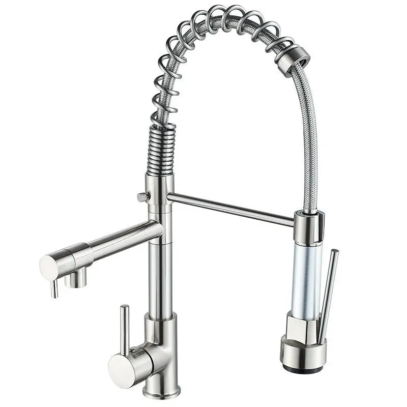 Современный дизайн 360 градусов поворотный кухонный кран высокое качество хром пружина тянуть распылитель 304 нержавеющая сталь горячий холодный смеситель кран