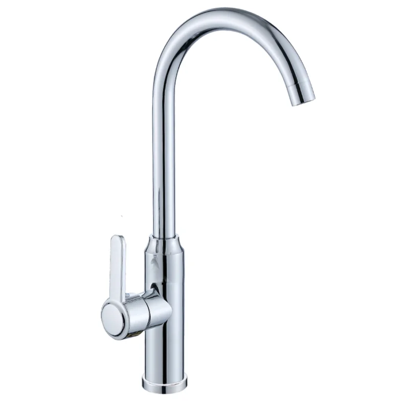 Economic Commercial Chrome Single-Handle Deck Mounted Kitchen Faucet Kitchen Mixer Long Neck Tap Sink Hole Kitchen Faucet