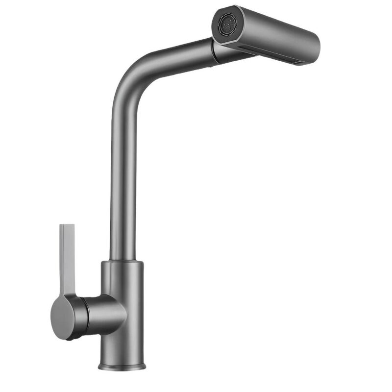 Classic 201 Stainless Steel Single-Hole Pull-Out Kitchen Faucet Quality Rainfall Waterfall Mixer Black Brass Sink Polished