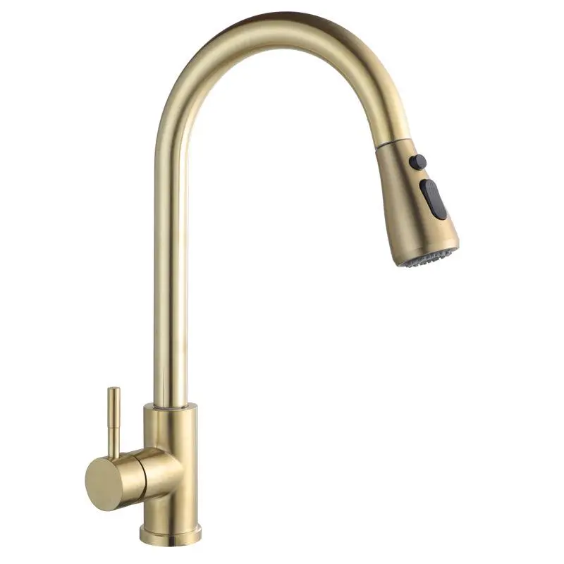 Factory Direct Sale 201 Stainless Steel Single-Handle Pull Kitchen Faucet High Tap Kitchen Mixer Dual Mode Outlet Black Hot Cold Water Sink Kitchen