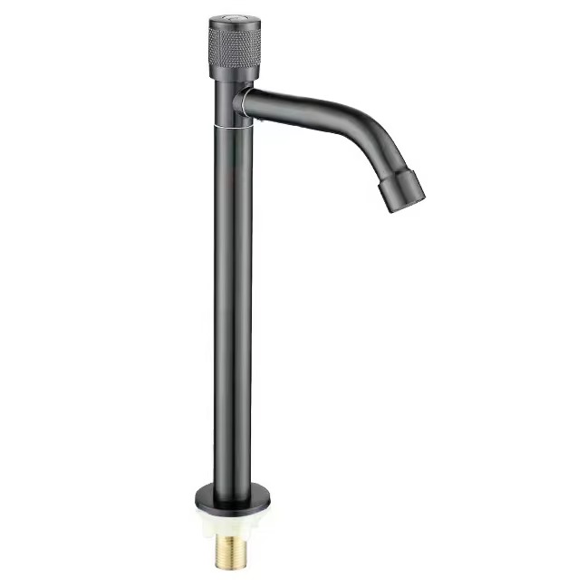 304 Нержавеющая сталь один холодной воды раковина кран с длинным изливом современный дизайн одно отверстие монтаж