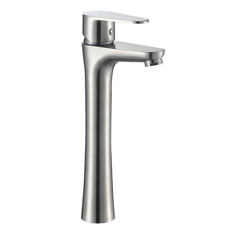 Contemporary 304 Stainless Steel Single-Hole Basin Faucet Hot Cold Waterfall Vanity Faucet with Brushed Finish Mixer Faucet