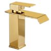 金色 High Quality Single-Hole Mounted Square Basin Faucet Mixer Thermostatic Waterfall Face for Bathroom School Stylish Contemporary Design - 7163B6