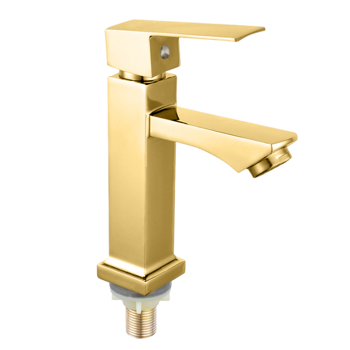 Buon prezzo quadrato cromato rubinetto del bacino materiale in lega di zinco rubinetto dell'acqua fredda valvola in ceramica nucleo rubinetti misurati per Villa Hotel uso<span> - </span>9046A4