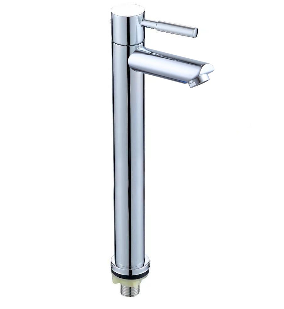 直咀 صنبور حوض حمام عصري بمقبض واحد 201 من الفولاذ المقاوم للصدأ والزنك بفتحة واحدة من النحاس المصقول صمام ماء بارد أساسي واحد