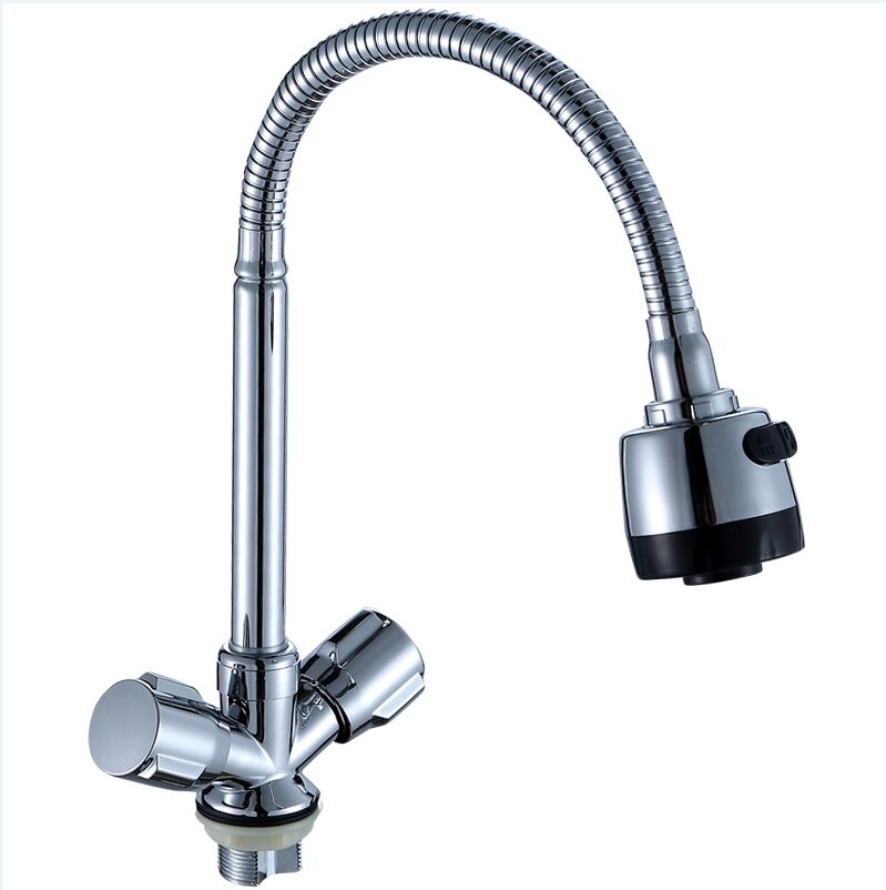 حنفية صنبور المطبخ ذات الطراز الحديث صنبور المطبخ الساخن بيع خلاط المطبخ الزنك مع مقبضين نحاسيين مرنين صنبور حوض المطبخ البلاستيكي