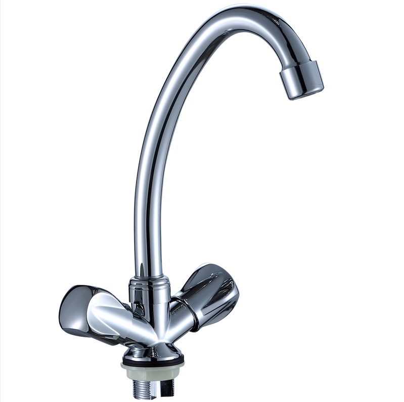 حنفية حوض مطبخ بمقبض مزدوج من النحاس الأصفر بمقبض مزدوج عالي الجودة ومثبتة على سطح السفينة حنفية مطبخ من البلاستيك الزنك بزاوية دوران 360 درجة