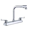 888888 Robinet de cuisine industriel à deux poignées, monté sur le sol en zinc Robinet d'évier bien conçu avec mitigeur d'eau chaude et froide Robinetterie de cuisine