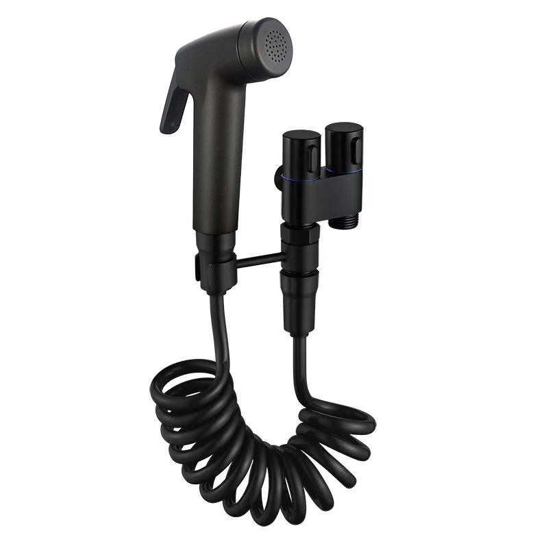 Ensemble de douchettes pour bidet en acier inoxydable avec robinet d'équerre noir pour toilettes Shattaf pour les hôtels