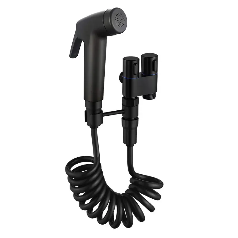 Ensemble de douchettes pour bidet en acier inoxydable avec robinet d'équerre noir pour toilettes Shattaf pour les hôtels