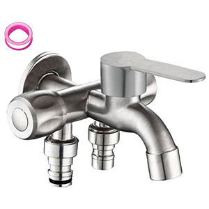 Modern 304 Stainless Steel All-Copper Core 2-Way Tap Wall-Mounted Basin Faucet Tap Accessories for Washing Machine Bibcocks