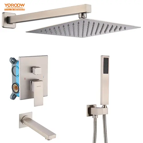 Fabbrica di rubinetti cinese: L'artigianato squisito di oro spazzolato nascosto montato a parete doccia a cascata set