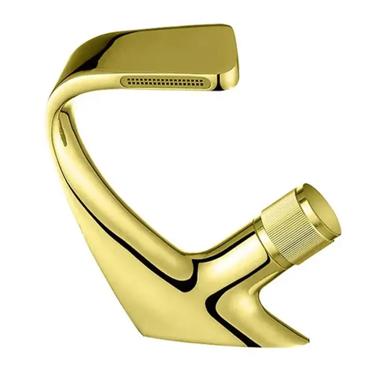 Robinet de lavabo monotrou en laiton en forme de cygne Golden Waterfall Hot Cold Mixer Cellular Foaming Device Anti-Slip Rotation for Bathroom