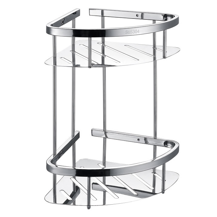 Industrial Strength Stainless Steel Double Layer Storage Shelf Wall Mounted Hanging Rack Corner Basket for Washroom Bathroom