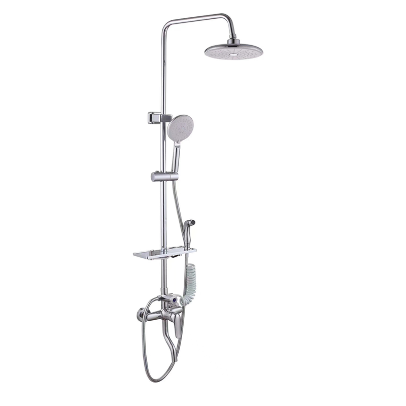 Contemporary Dual Handle Thermostatic Bathroom Shower Set Polished Brass Slide Bar Soft Spray Pattern Wall-Mounted Shower