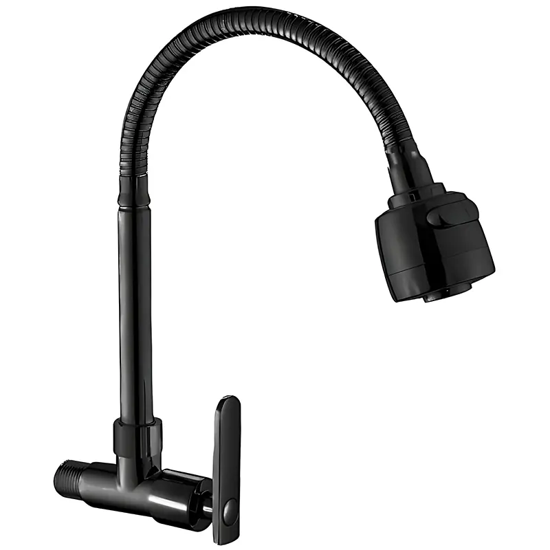 Modern Single-Handle Pull-Down Kitchen Faucet Foldable Hand Shower Black Zinc Plastic Sleeve Universal Single-Cooling Feature