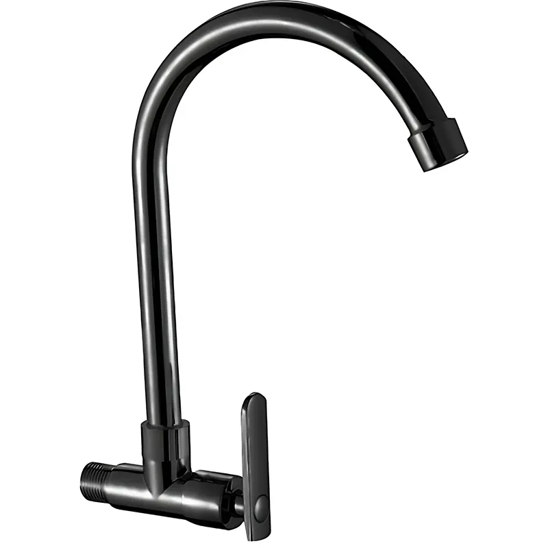 Factory Direct Sales Rotation 360-Degree Single-Handle Wall-Mounted Black Zinc Alloy Kitchen Faucet Plastic Sheathed Iron Kitchen