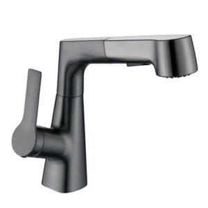 Vintage Single-Hole Gun Grey Zinc Mixer Tap Telescopic Pull-Out Single-Handle Hot & Cold Water Faucet for Bathroom